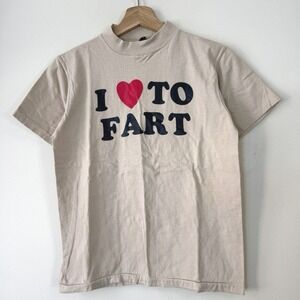 Vintage 80's I Love To Fart Heart Funny Tan Single Stitch Tee Shirt - Small